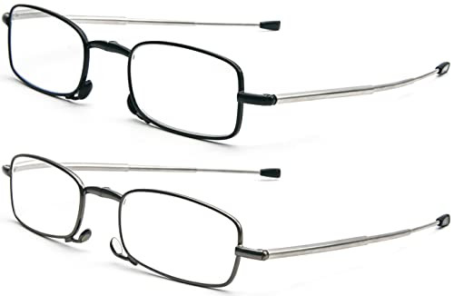 2 Pack Folding Reading Glasses for Men Women with Keychain Compact Bags Blue  - Bild 2 von 7