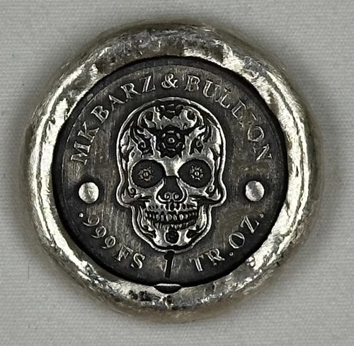 1 oz .999 Fine Silver Hand-Poured Pirate Day of The Dead Skull Round - MK BARZ