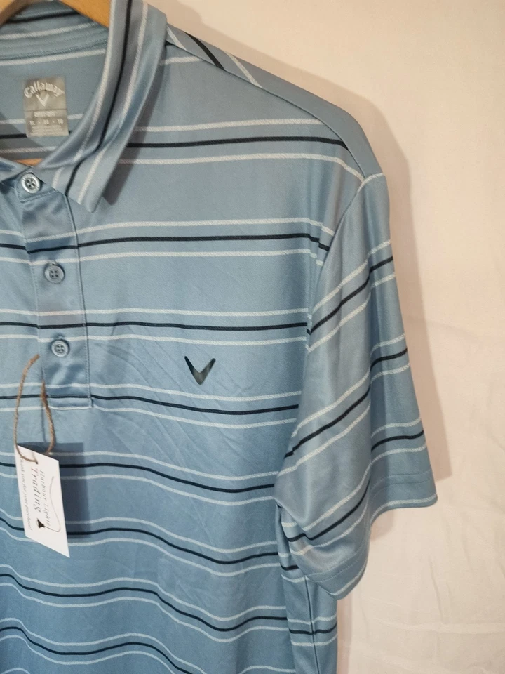 Camisa Polo Callaway Tacto Suave Opti Seco Golf Azul Gris Rayas L Grande Para Hombre Foto 3 de 4
