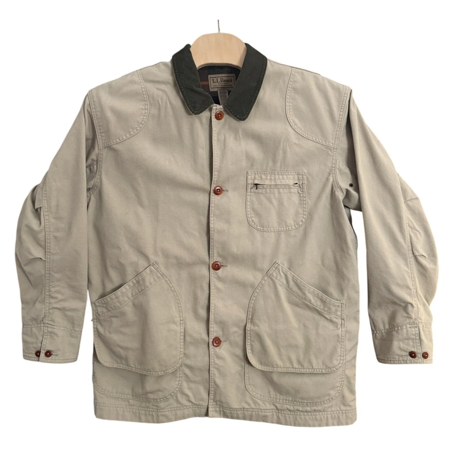 LL Bean Mens Field Jacket Tan Corduroy Collar Plaid Lined Style JUGS Size XXL