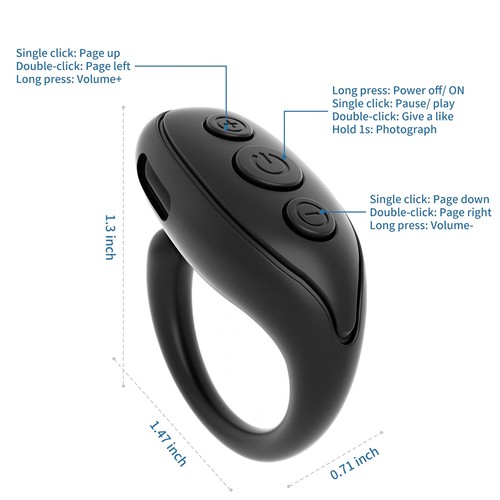 Bluetooth Remote Control Page Turner, Cell Phone Camera Shutter Selfie6467 - Imagen 5 de 7