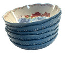 6 Pioneer Woman BLUE Classic Charm MELODY 7.5" Pasta Bowls Floral Blue Red