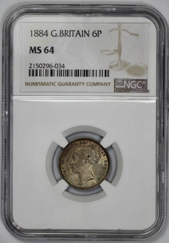1884 Great Britain 6 Pence NGC MS 64