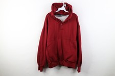 Vtg 90s Mens Large Blank Heavyweight Thermal Waffle Knit Lined Hoodie Sweatshirt