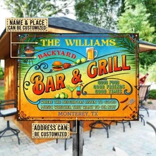 Personalized Grilling Summer Listen To The Good Music Bar & Grill Metal Signs