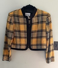 VTG 90s Yellow Black Plaid Crop Zipper Jacket DJ Summers Size 12P Clueless NWT