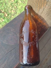 Collectible Chas E Hait Binghamton NY Amber Spirits Bottle Some Scuffing& Chips