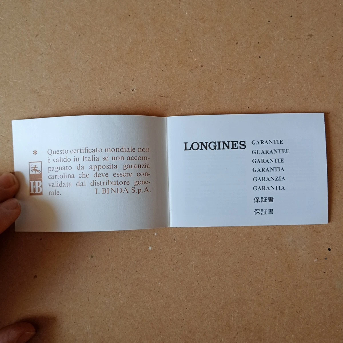 Longines, libreto de garantía - folleto de garantía antiguo - nunca usado vintage 78