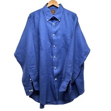 Tailorbyrd Royal Blue Linen Button Down Shirt Men's 2XL Long Sleeve