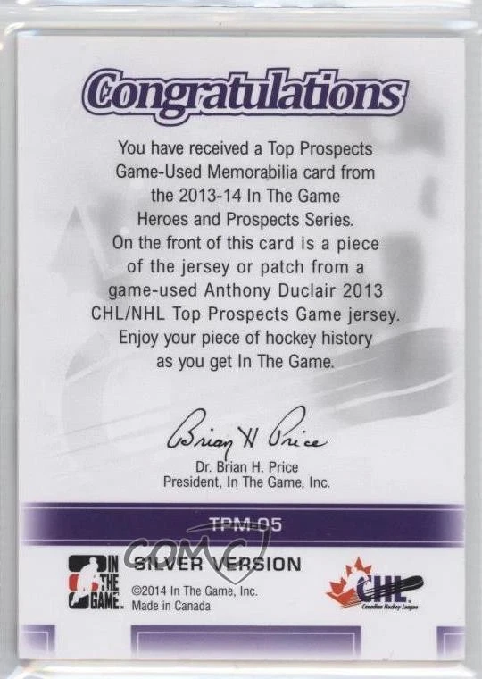 2013-14 ITG Heroes and Prospects Top Game-Used 1/1 Anthony Duclair #TPM-05 - Image 2 of 2