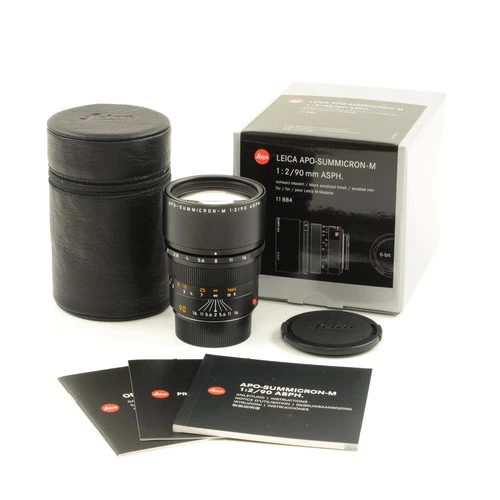 LEICA 90MM F2 APO-SUMMICRON-M ASPH BLACK 6-BIT + BOX 11884 #3834