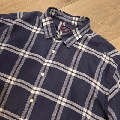 Untuckit Shirt Mens XXL Blue Windowpane Plaid Linen Point Collar Ovada WR Relax