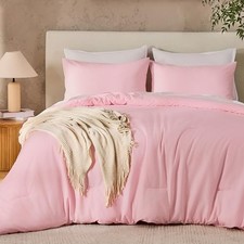 Pink California King Comforter Set, 3 Pieces Cal King Lightweight Soft Solid