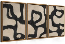 Framed Abstract Triptych Wall Art, Japandi Minimalist Canvas Set, Neutral Bla...