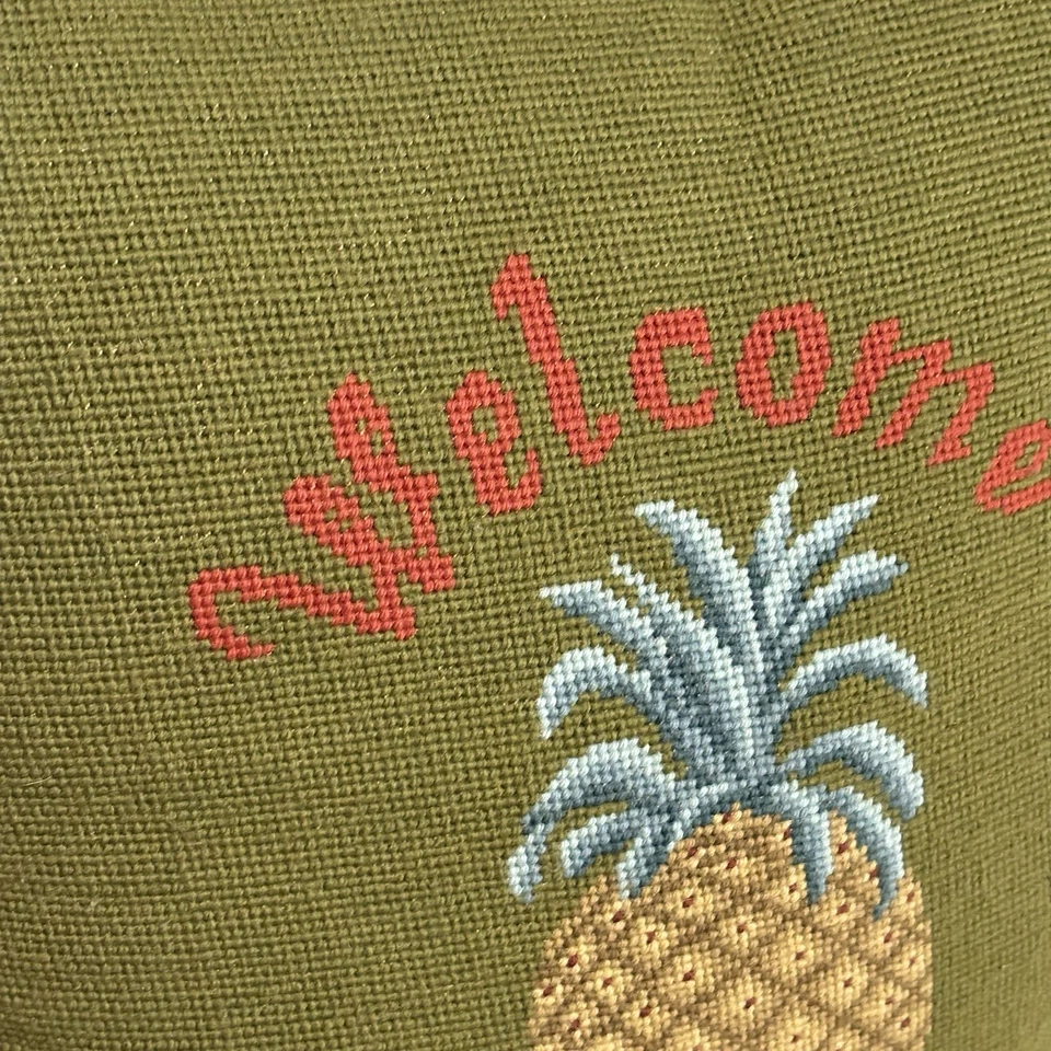 Needlepoint Pillow Welcome Pineapple Tapestry Back 17x17 - Image 4 of 4