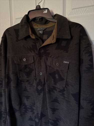 Eddie Bauer Fleece Shirt Mens Tall Large TL Green Southwestern Button Aztec - Picture 2 of 5