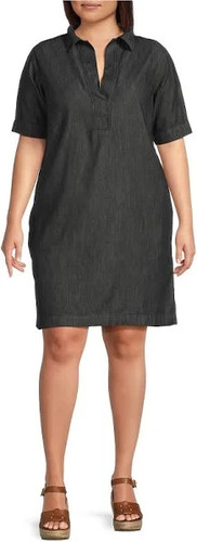 Lauren Ralph Lauren Black Label Denim Etuikleid 3X Baumwolle V-Ausschnitt Kurzarm