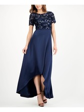 ADRIANNA PAPELL Womens Navy Short Sleeve Maxi Formal Hi-Lo Dress 14