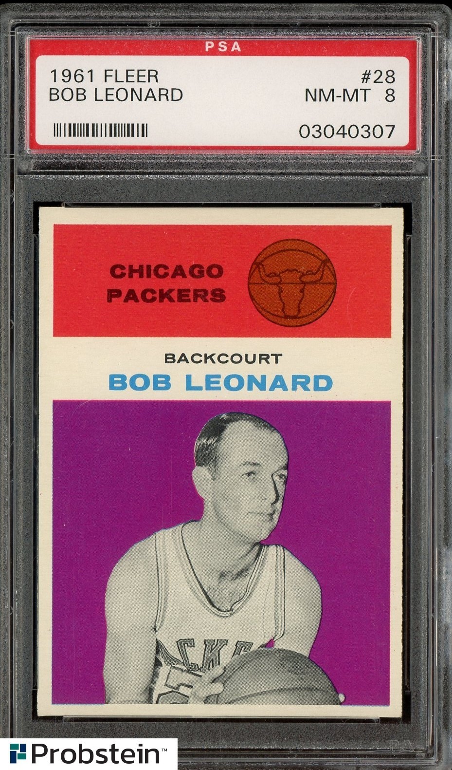1961-62 Fleer Basketball SETBREAK #28 Bob Leonard Chicago Packers PSA 8 NM-MT