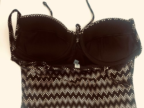 NEW Victoria's Secret Tankini & Bottom Black Gold Chevron Push Up SEXY 2Pc 32C - Picture 9 of 12