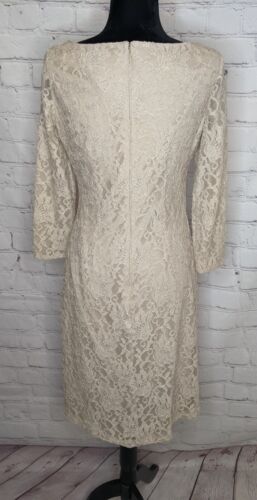Jessica Howard Women's Lace Overlay Beaded/Glitter Ruched Beige Dress Size 12 - Picture 8 of 13