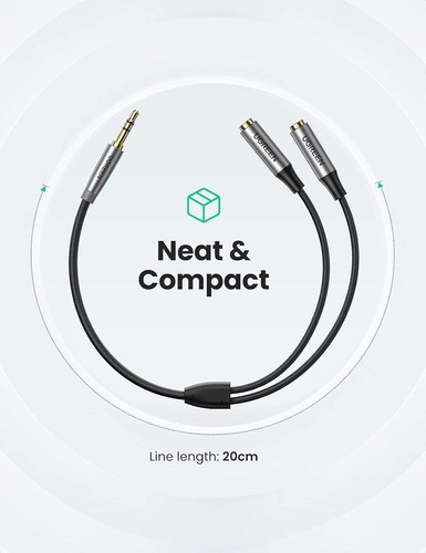 UGREEN Headphone Splitter 3.5mm Aux Splitter 2 Female To 1 Male Audio Y Splitter - Picture 8 of 9