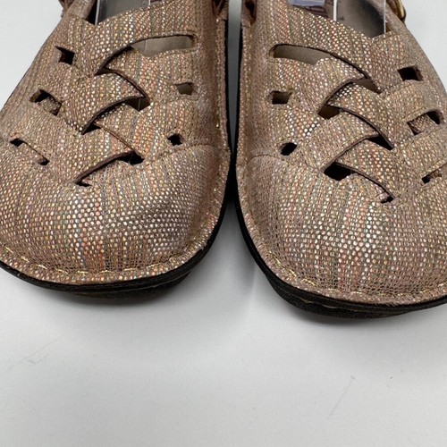 Alegria Womens Tan Fabric Covered Leather Sling Back Flat Size 7 - 7.5 US 37 EU - Picture 6 of 15