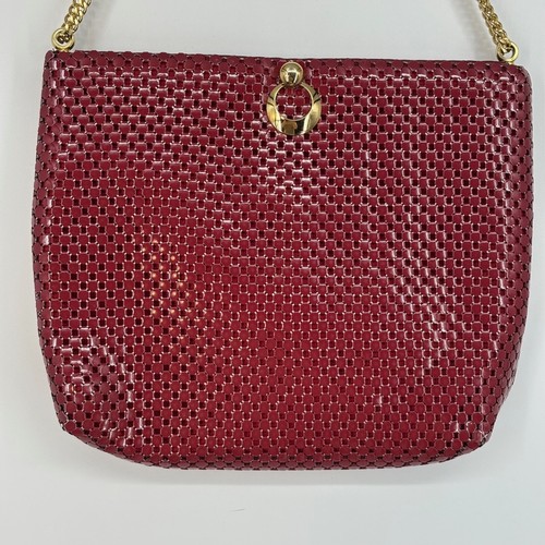 Vintage Whiting and Davis Metal Mesh Handbag Purse Red Gold Chain Strap Hardware - Picture 5 of 10