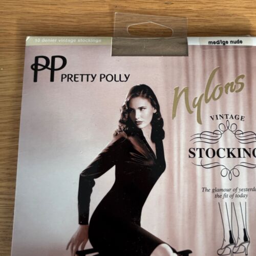 Pretty Polly Vintage Nylons Back Seam 10 Denier Nude Size Medium Large Stockings - Picture 3 of 10