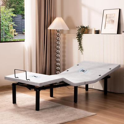 Adjustable Twin XL Electric Bed Frame with Massage & USB Ports - Grey