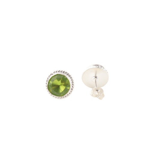 Green Peridot Gemstone 925 Sterling Silver Jewelry Handmade Designer Studs 0.53" - Picture 3 of 10