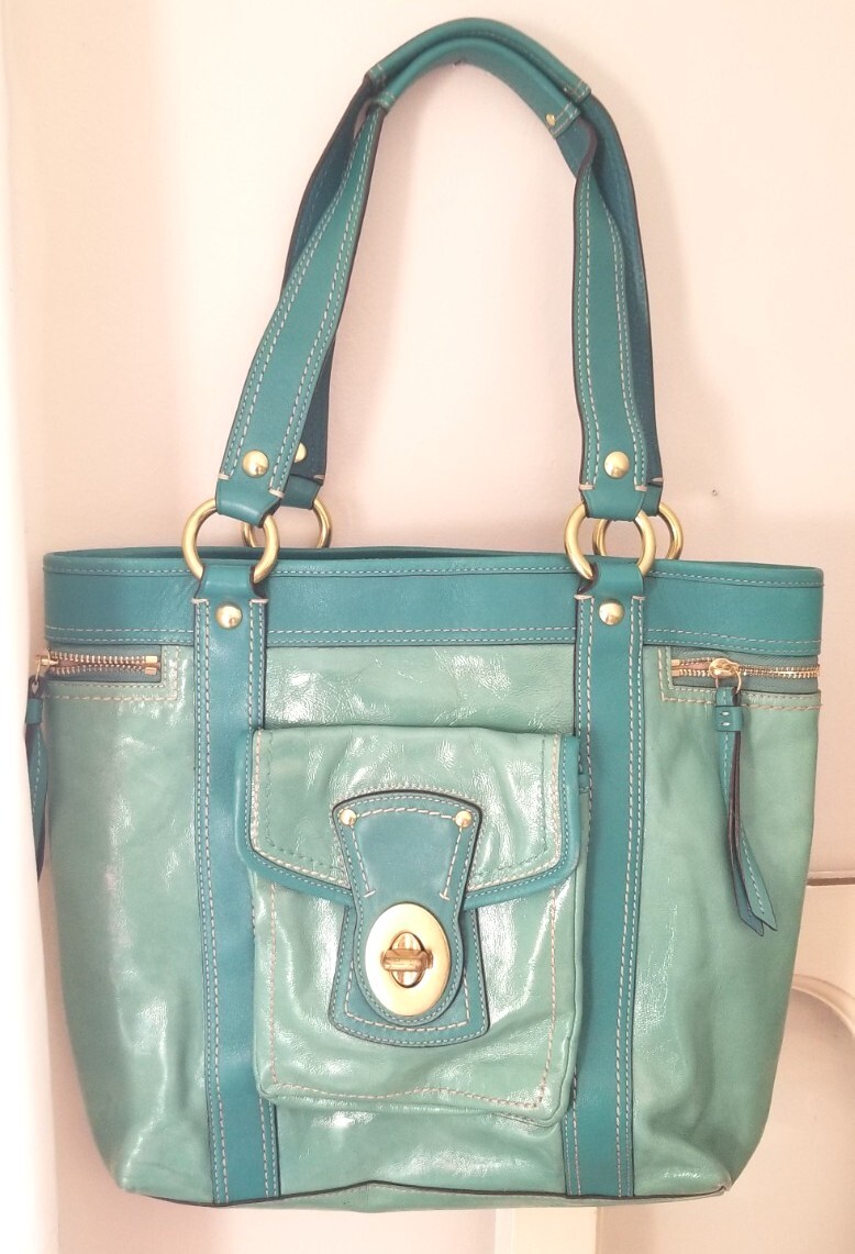 バッグ 65th Coach Pocket Flap Legacy Bag Mint Coach Legacy Turquoise Leather turnlock Handbag Tote bag