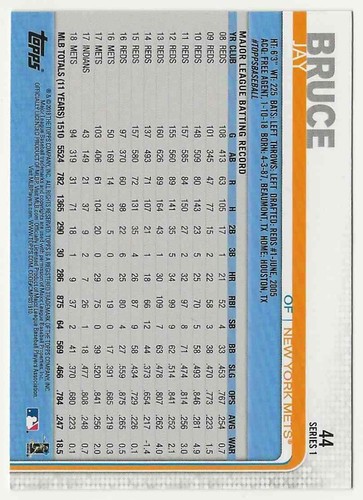 2019 Topps Series 1 Walgreens Exclusive Yellow Jay Bruce #44 Mets - Picture 2 of 2
