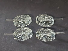 4 Antique Vintage 1950s Crystal Cut Glass Open Salt Cellars With Glass Spoons