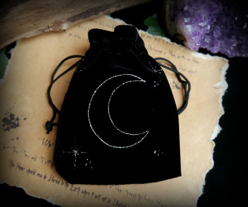 Crescent Moon Spell Pouch Talisman Charm Crystal Rune Bag Wicca Witch Pagan - Picture 4 of 5