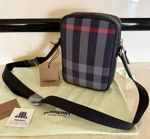 Burberry Paddy Crossbody IP Check Bag, Navy/Red with black leather NWT - Picture 6 of 14