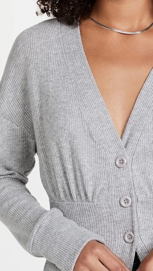 LNA Womens Cardigen Sweater Brushed Ribbed FW2147 Heather Gray