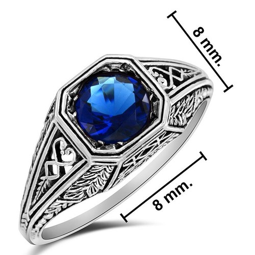 1CT Treated Blue Sapphire 925 Sterling Silver Victorian Style Ring Sz 7 XB3 - Picture 3 of 4