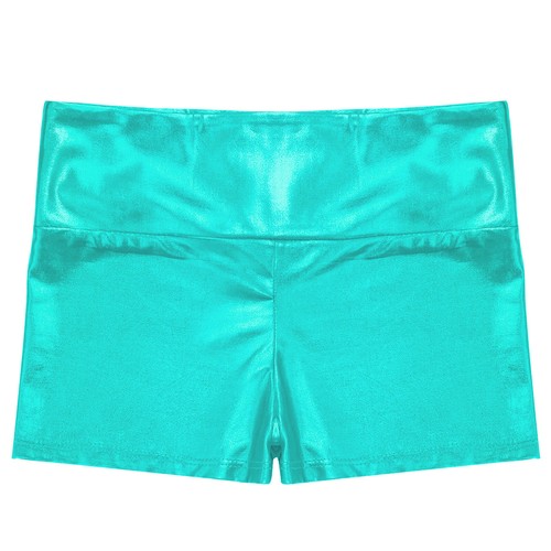 Girls Metallic Gymnastics Dance Shorts High Waist Wet Look Bottoms Underwear - Picture 61 of 96