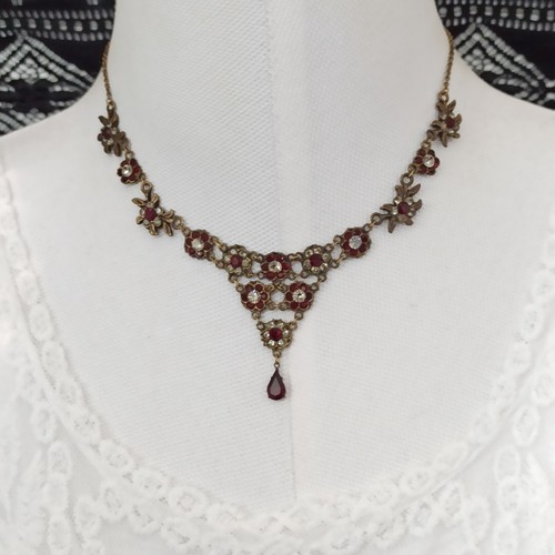 Michal Negrin Chainmail Y-Drop Necklace Red Clear Floral With Swarovski Crystals - Picture 9 of 18