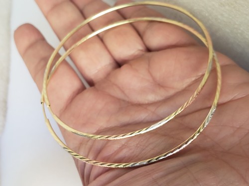 Extra large Big 14k yellow white rose gold hoop earrings 2.75 inches long - Picture 3 of 11