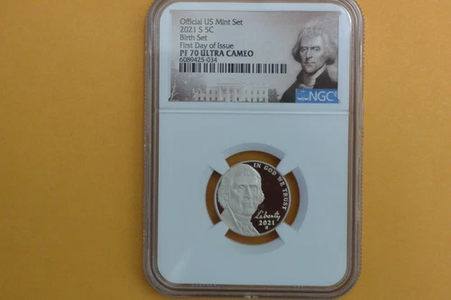 2021-SJEFFERSON NICKEL PROOF  NGC PF70 UCAM  Birth Set FIRST DAY ISSUE