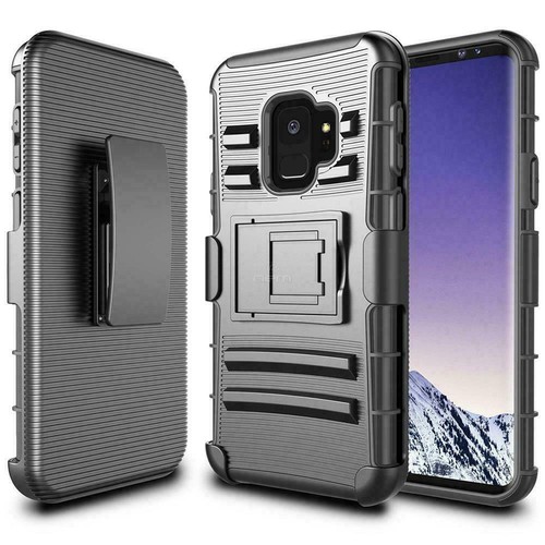 Per Samsung Galaxy S9 / S9 Plus + fondina resistente con custodia clip da cintura cavalletto - Foto 3 di 13