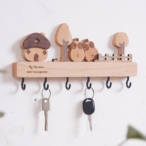 Cute Key Holder with Shelf for Wall Key Organizer Wall Mount with 6 Hooks Rus... - Picture 4 of 8