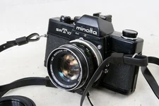 TESTED Black Minolta SRT-101 SLR 35mm film camera w/55/1.7 lens & strap 1966-76