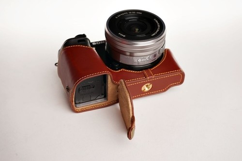 Genuine real Leather Half Camera Case bag cover for Sony A6000 Bottom opening - Picture 2 of 8