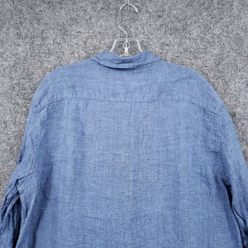 Perry Ellis Button Up Shirt Men L Large Blue Linen Roll Tab Long Sleeve Collared - Picture 10 of 11