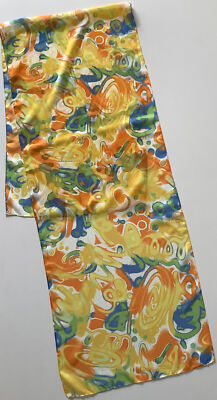 ¥ Ein leuchtend orange und gelb abstraktes Design Vintage Damen Chiffon Schal