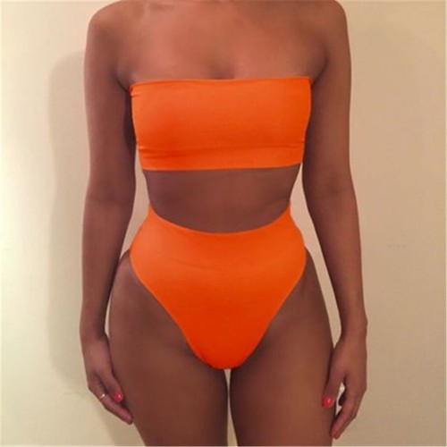 Sexy trägerloses Damen-Bandeau-Bikini-Set Boob Röhre hohe Taille Bademode Badeanzug - Bild 7 von 11