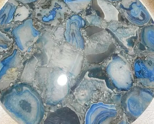 Blue Agate Coffee Table | Round Gemstone Tabletop, Crystal Stone Decor furniture - Picture 4 of 9